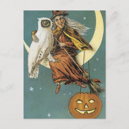Alte Halloween Hexe und der Mond Postkarte (Vorderseite)