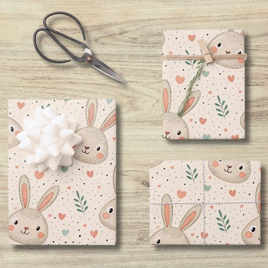 Alte Hasengesichter mit Rosen Muster Geschenkpapier Set
