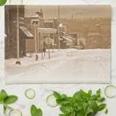 Alte Hauptstraße im Schnee Geschirrtuch (Gefaltet)