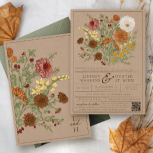 Alte Herbstblumen Rustikale Kraft Herbsthochzeit Einladung