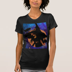 Alte Hexe Ernte Mond Schwarzamsel Kunst  T-Shirt