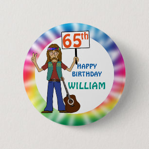 Alte Hippie-Gefärbte Krawatte 65. Geburtstagspart Button