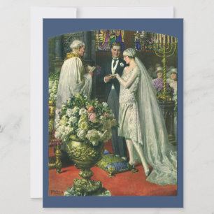 Alte Hochzeit, Braut und Bräutigam mit Menora Einladung