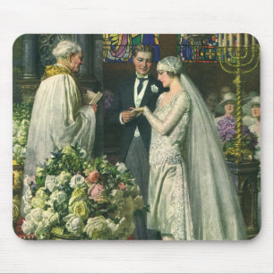 Alte Hochzeit, Braut und Bräutigam mit Menora Mousepad