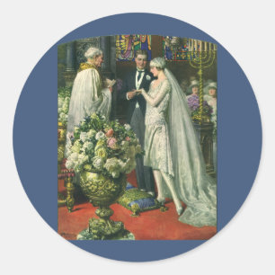 Alte Hochzeit, Braut und Bräutigam mit Menora Runder Aufkleber