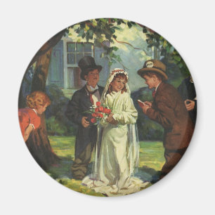 Alte Hochzeit, Kinder spielen Braut und Bräutigam Magnet