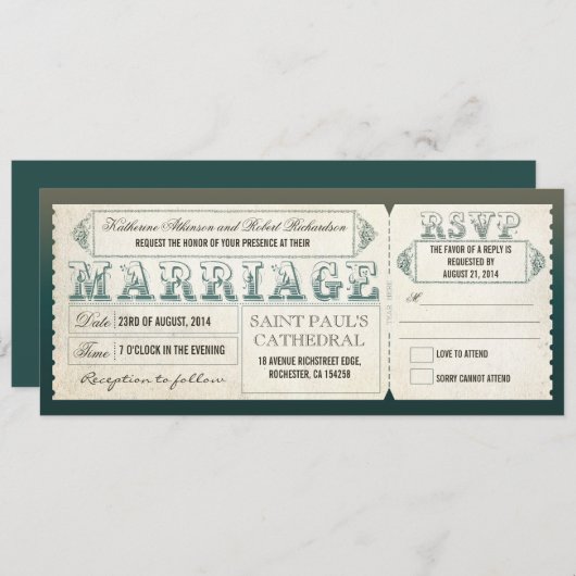 alte Hochzeitsfeier - Eintrittskarten & UAWG Einladung (Vorne/Hinten)