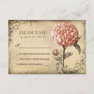 alte Hochzeitskarte RSVP mit rosafarbener Pfirsich Karte