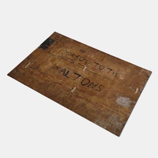 Alte "Holz" Türmatte mit (oder ohne) Ihrem Namen (Schrägansicht)