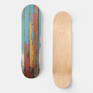 Alte holzblaue und gelb gestrichene, gestörte Plan Skateboard
