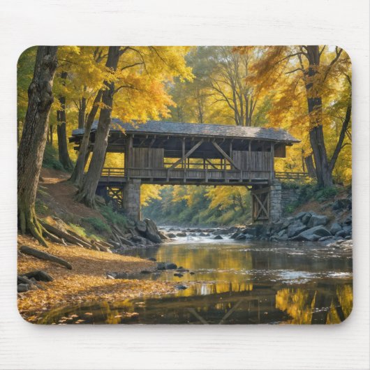 Alte Holzbrücke im Herbst Mousepad (Vorne)