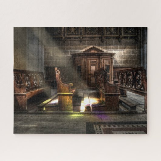 Alte hölzerne Kirchen-Bank mit Kneeler Puzzle (Horizontal)