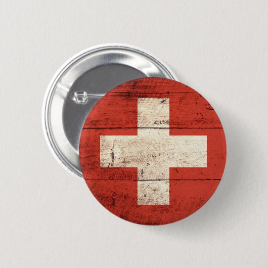 Alte hölzerne Schweizer Flagge Button (Vorne & Hinten)