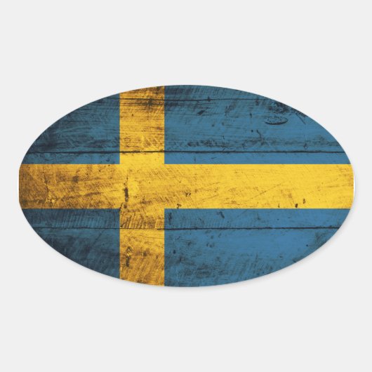 Alte Holzflagge Schweden Ovaler Aufkleber (Vorderseite)