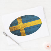 Alte Holzflagge Schweden Ovaler Aufkleber (Umschlag)