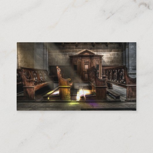 Alte Holzkirchenbank mit Kneeler Visitenkarte (Rückseite)