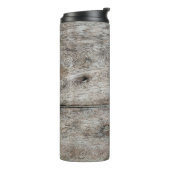 Alte Holzplatte nah als Hintergrund Thermosbecher (Nach links gedreht)