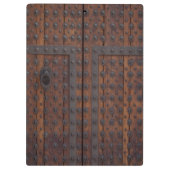 Alte Holztür mit schwarzem Metall Klemmbrett (Rückseite)