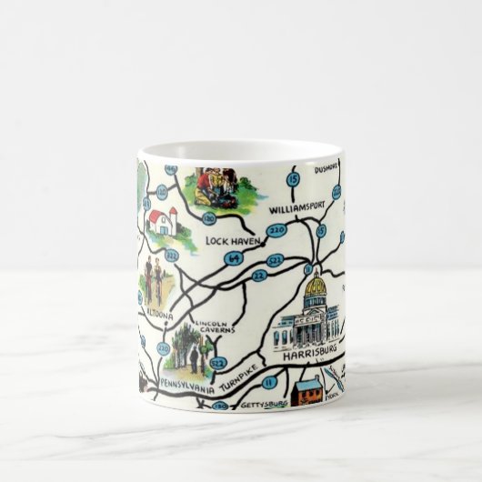 Alte illustrierte Pennsylvania-Karten-Tasse Kaffeetasse (Mittel)
