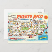 Alte Illustrierte Puerto Rico Karte Postkarte (Vorne/Hinten)