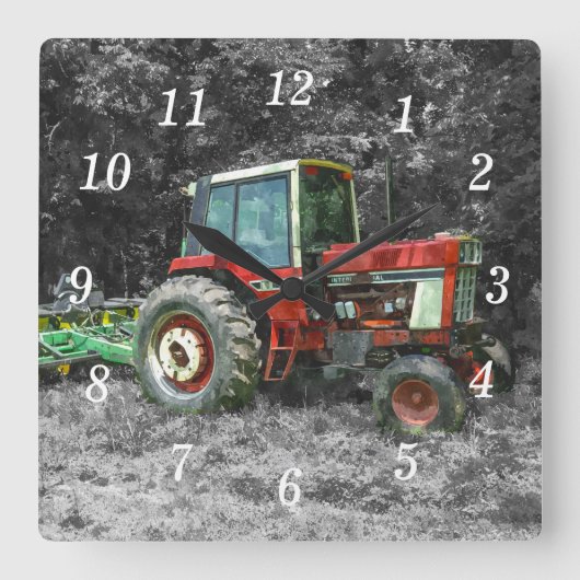 Alte internationale Traktorhalterung Quadratische Wanduhr (Vorderseite)