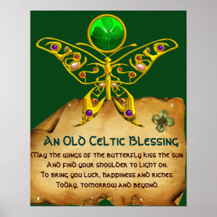 Alte irische Segnung auf Pergament mit goldenem Sc Poster