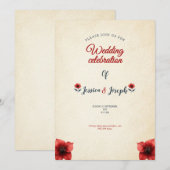 alte Jahrgangskarte Einladung Rote Rosen (Vorne/Hinten)