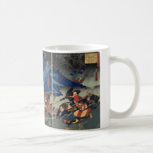Alte japanische Malerei der Samurais und der Kaffeetasse (Rechts)