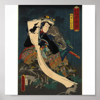 Alte japanische Malerei, Samurai mit Toad Poster