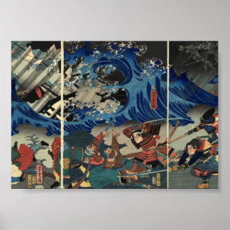 Alte japanische Malerei Samurai und Mongols Poster