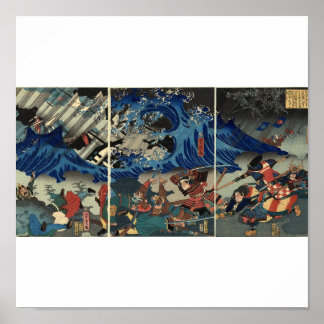 Alte japanische Malerei Samurai und Mongols Poster