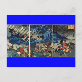 Alte japanische Malerei Samurai und Mongols Postkarte