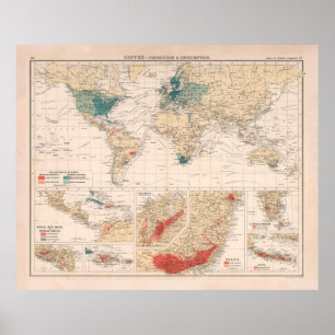 Alte Kaffeezucht & Konsum Weltkarte (1907)  Poster