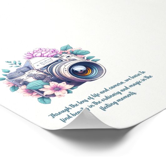 Alte Kamera mit Blume und Zitat Poster (Ecke)