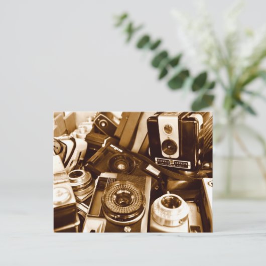 Alte Kameras im Sparkassengeschäft Postkarte (Stehend Vorderseite)