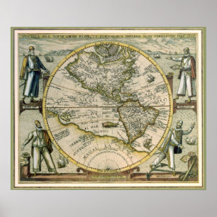 Alte Karte, America Sive Novus Orbis, 1596 Poster