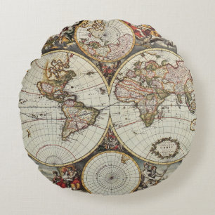 Alte Karte der Hemisphären der Welt. Erstellt von Rundes Kissen