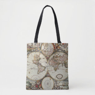 Alte Karte der Hemisphären der Welt. Erstellt von Tasche