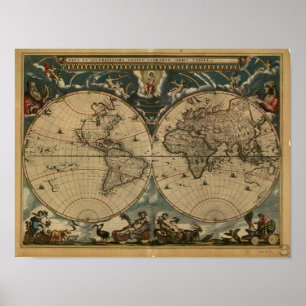 Alte Karte der Welt - 1664 Poster
