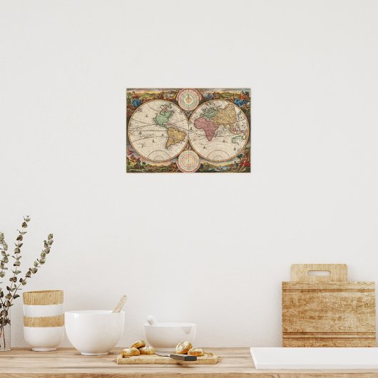 Alte Karte der Welt: Stoopendal Poster (Küche)