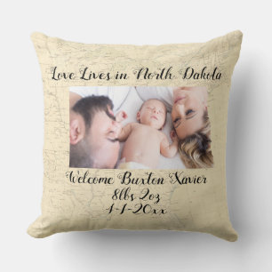 Alte Karte Liebe lebt in New Dakota Staat Foto Kissen