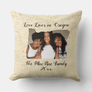 Alte Karte Liebe lebt in Oregon Staat Gestaltetes  Kissen