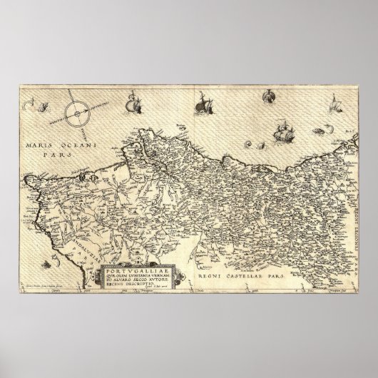 Alte Karte Portugals Poster (Vorne)