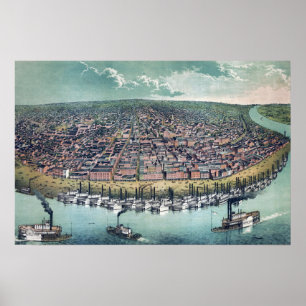 Alte Karte Saint Louis Missouri Mississippi Fluss Poster