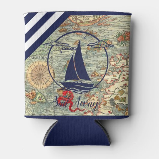 Alte Karte/Schiff/Silhouette/Segel weg/Marine Dosenkühler (Vorderseite)