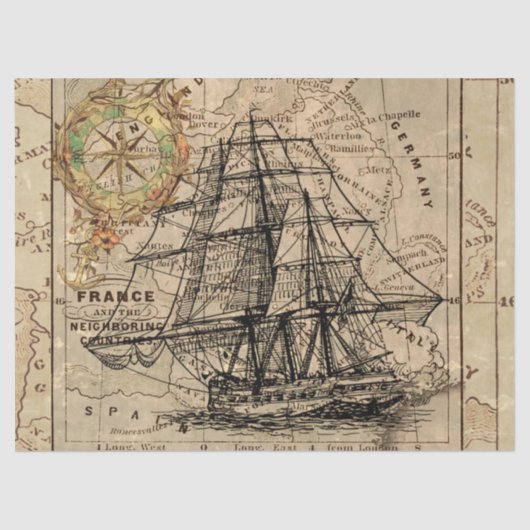 Alte Karte und Epic Sailboat Seidenpapier (Vorderseite)