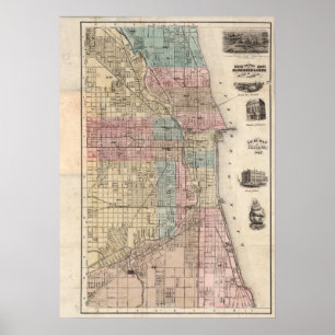 Alte Karte von Chicago Poster
