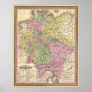 Alte Karte von Deutschland, 1853 Poster