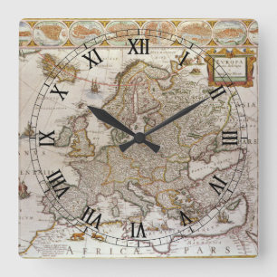 Alte Karte von Europa von Willem Jansz Blaeu, c161 Quadratische Wanduhr