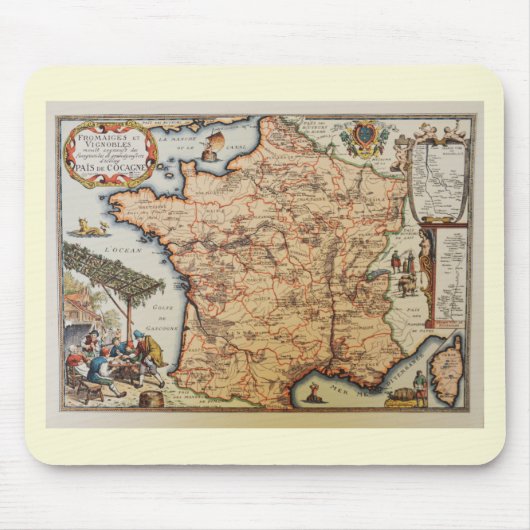 Alte Karte von Frankreich Mousepad (Vorne)
